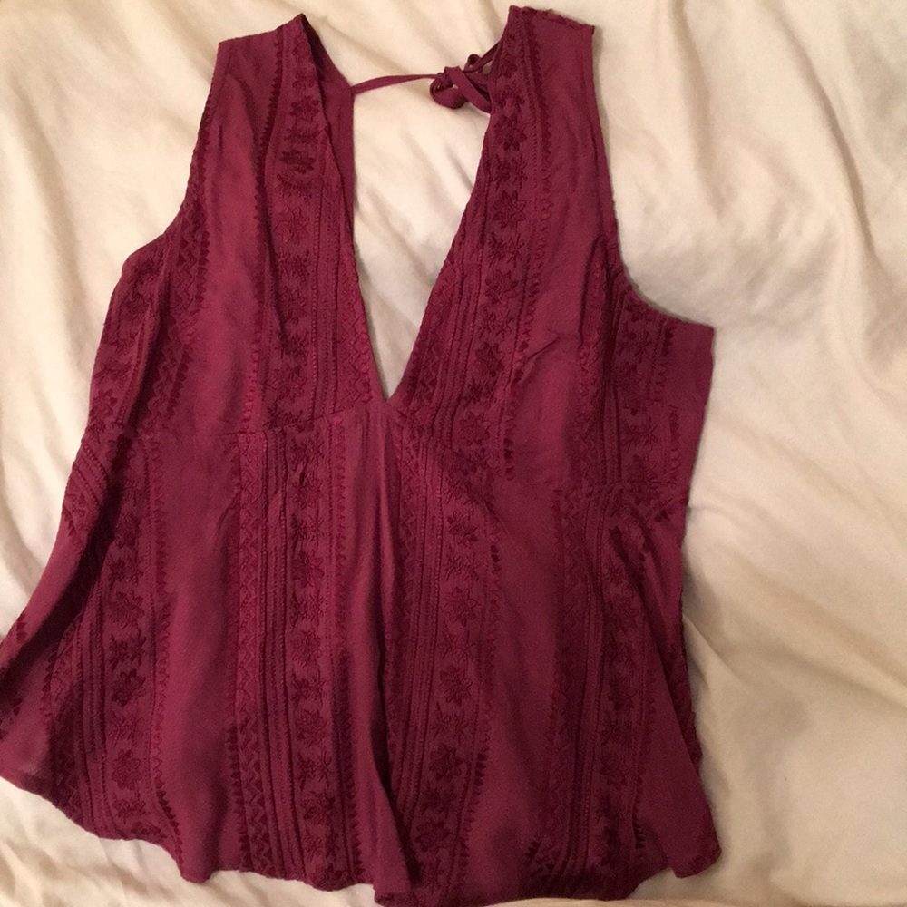 Embroidered babydoll top with open back